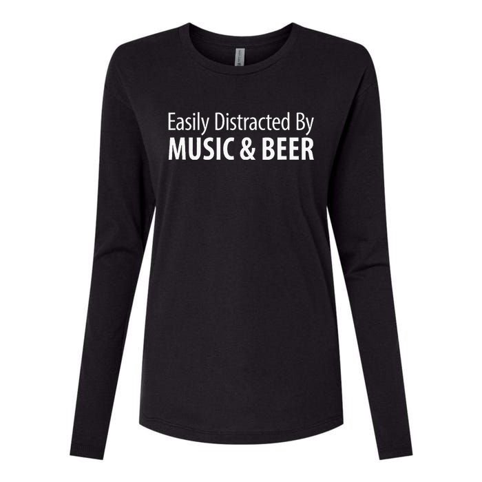 Easily Distracted By Music & Beer Womens Cotton Relaxed Long Sleeve T-Shirt