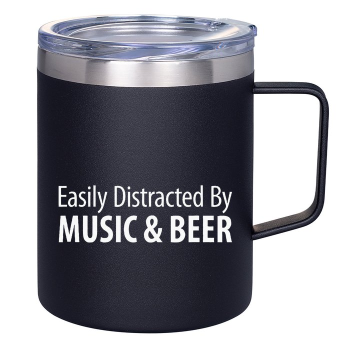 Easily Distracted By Music & Beer 12oz Stainless Steel Coffee Mug