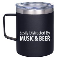 Easily Distracted By Music & Beer 12oz Stainless Steel Coffee Mug