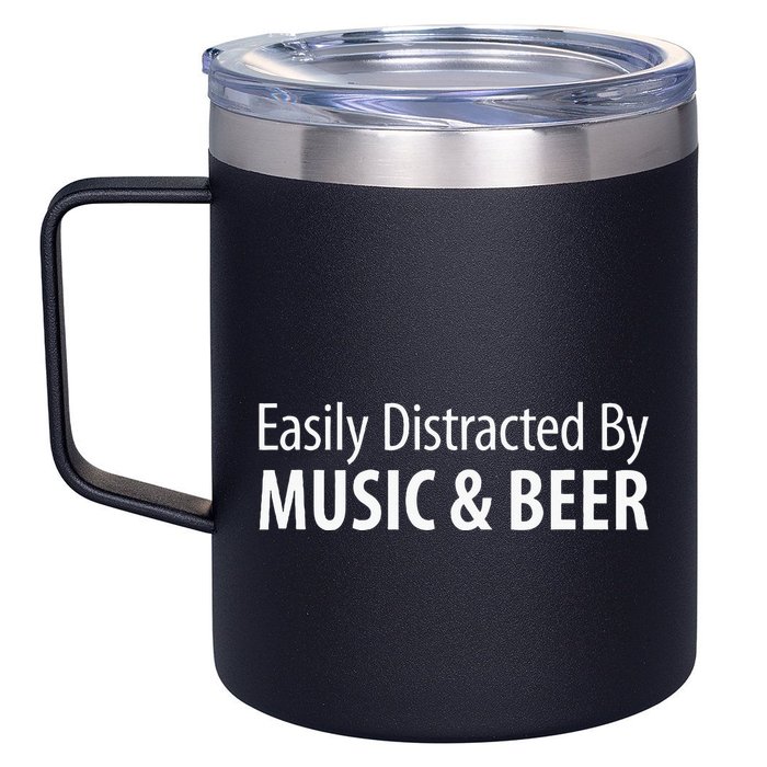 Easily Distracted By Music & Beer 12oz Stainless Steel Coffee Mug