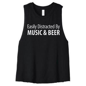 Easily Distracted By Music & Beer Women's Racerback Cropped Tank