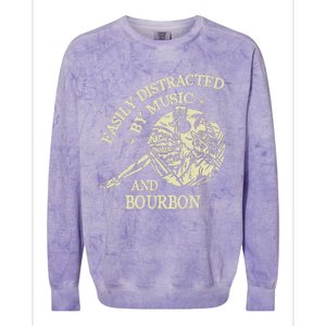 Easily Distracted By Music And Bourbon Skeleton Colorblast Crewneck Sweatshirt