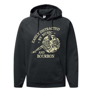 Easily Distracted By Music And Bourbon Skeleton Performance Fleece Hoodie