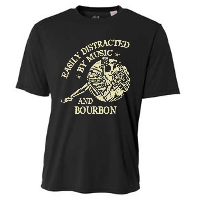 Easily Distracted By Music And Bourbon Skeleton Cooling Performance Crew T-Shirt