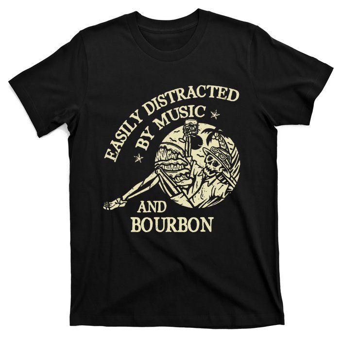 Easily Distracted By Music And Bourbon Skeleton T-Shirt