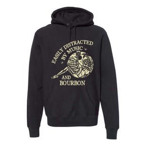 Easily Distracted By Music And Bourbon Skeleton Premium Hoodie