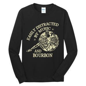 Easily Distracted By Music And Bourbon Skeleton Tall Long Sleeve T-Shirt