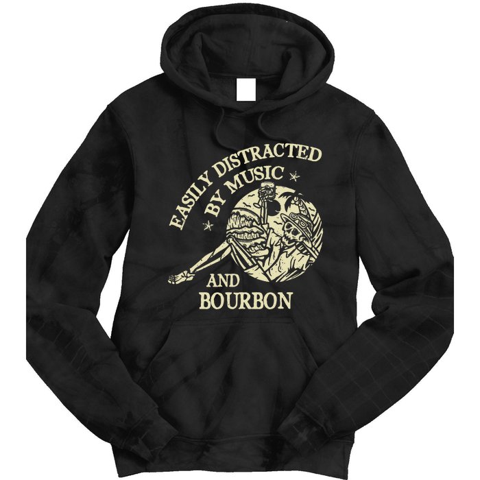 Easily Distracted By Music And Bourbon Skeleton Tie Dye Hoodie