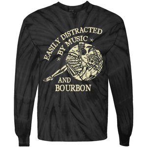 Easily Distracted By Music And Bourbon Skeleton Tie-Dye Long Sleeve Shirt