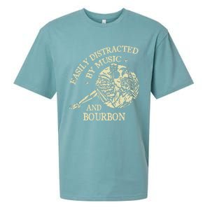 Easily Distracted By Music And Bourbon Skeleton Sueded Cloud Jersey T-Shirt