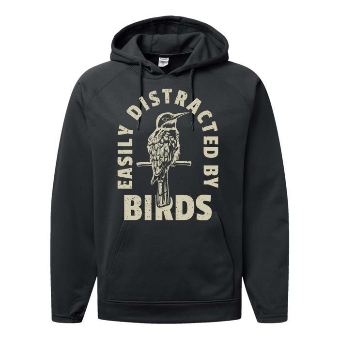 Easily Distracted By Birds Bird Cage Vintage Distress Performance Fleece Hoodie