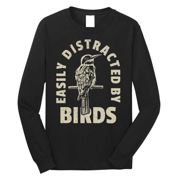 Easily Distracted By Birds Bird Cage Vintage Distress Long Sleeve Shirt