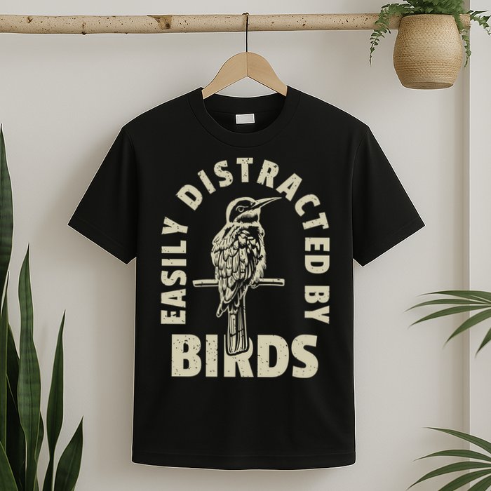Easily Distracted By Birds Bird Cage Vintage Distress T-Shirt