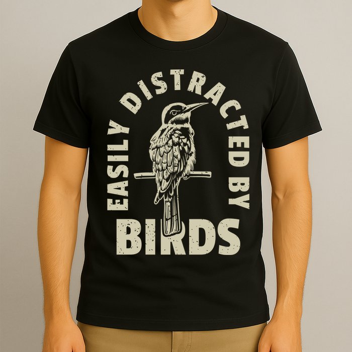 Easily Distracted By Birds Bird Cage Vintage Distress T-Shirt
