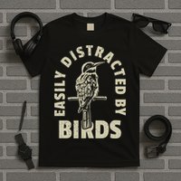 Easily Distracted By Birds Bird Cage Vintage Distress T-Shirt