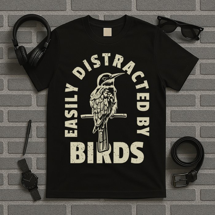 Easily Distracted By Birds Bird Cage Vintage Distress T-Shirt