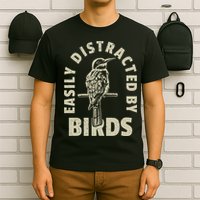 Easily Distracted By Birds Bird Cage Vintage Distress T-Shirt