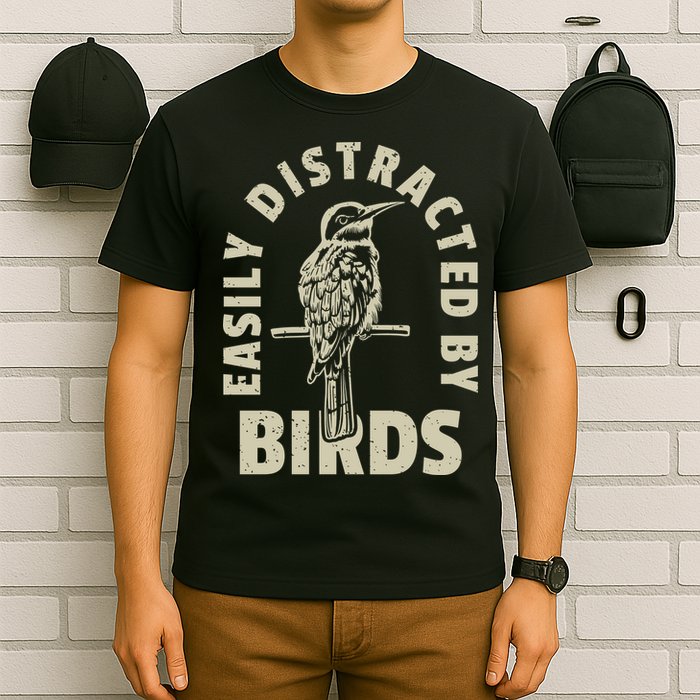 Easily Distracted By Birds Bird Cage Vintage Distress T-Shirt