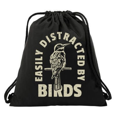 Easily Distracted By Birds Bird Cage Vintage Distress Drawstring Bag