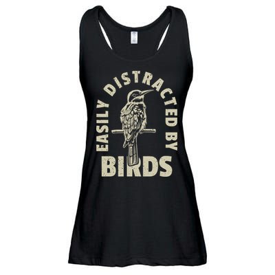 Easily Distracted By Birds Bird Cage Vintage Distress Ladies Essential Flowy Tank