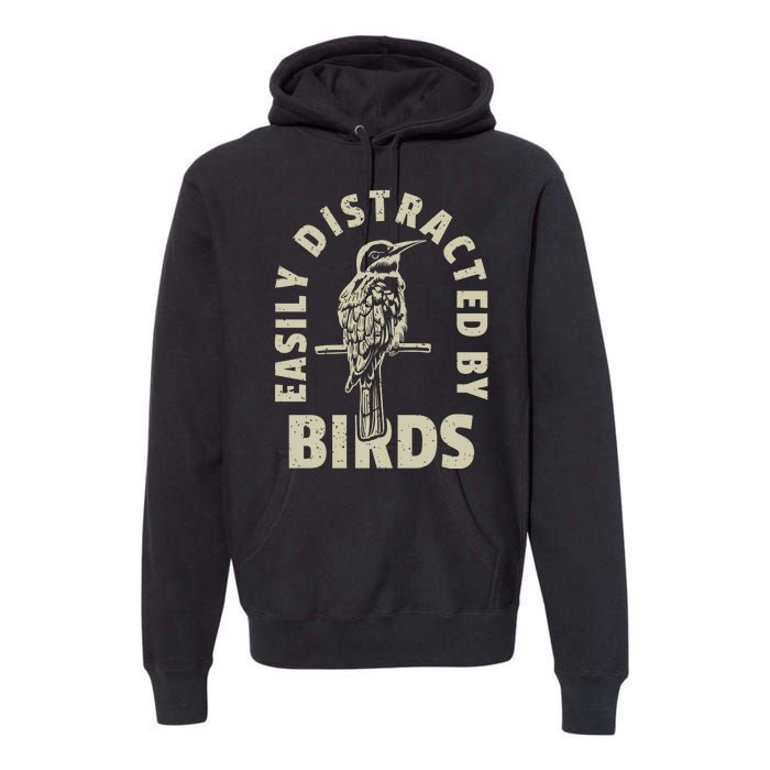 Easily Distracted By Birds Bird Cage Vintage Distress Premium Hoodie