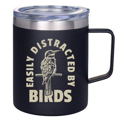 Easily Distracted By Birds Bird Cage Vintage Distress 12oz Stainless Steel Coffee Mug