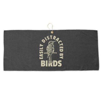 Easily Distracted By Birds Bird Cage Vintage Distress Large Microfiber Waffle Golf Towel