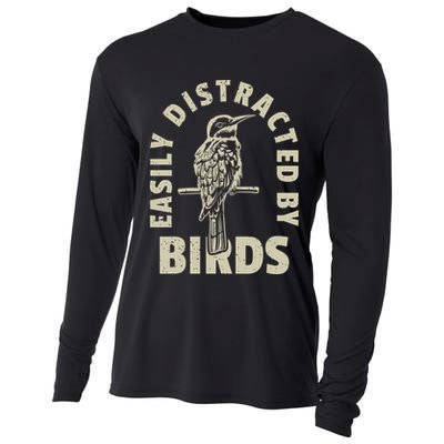 Easily Distracted By Birds Bird Cage Vintage Distress Cooling Performance Long Sleeve Crew