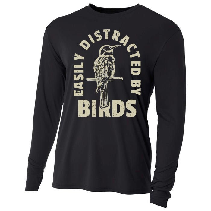 Easily Distracted By Birds Bird Cage Vintage Distress Cooling Performance Long Sleeve Crew