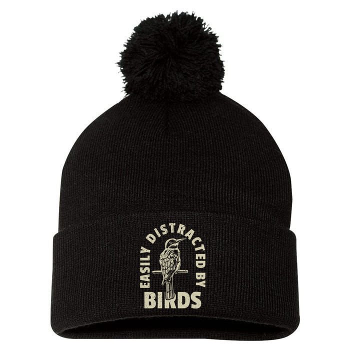 Easily Distracted By Birds Bird Cage Vintage Distress Pom Pom 12in Knit Beanie