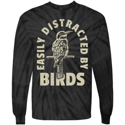 Easily Distracted By Birds Bird Cage Vintage Distress Tie-Dye Long Sleeve Shirt