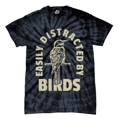 Easily Distracted By Birds Bird Cage Vintage Distress Tie-Dye T-Shirt