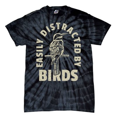 Easily Distracted By Birds Bird Cage Vintage Distress Tie-Dye T-Shirt