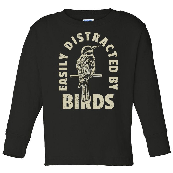 Easily Distracted By Birds Bird Cage Vintage Distress Toddler Long Sleeve Shirt