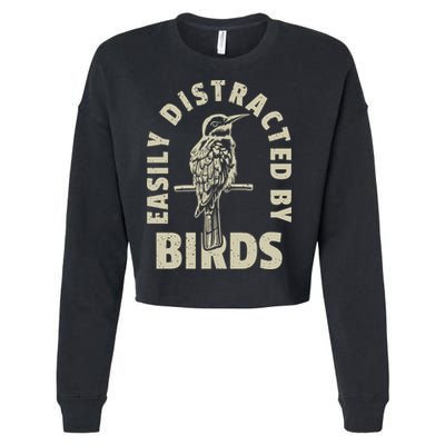 Easily Distracted By Birds Bird Cage Vintage Distress Cropped Pullover Crew