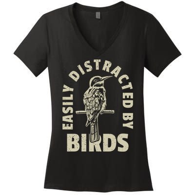 Easily Distracted By Birds Bird Cage Vintage Distress Women's V-Neck T-Shirt