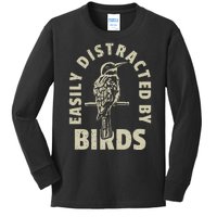 Easily Distracted By Birds Bird Cage Vintage Distress Kids Long Sleeve Shirt