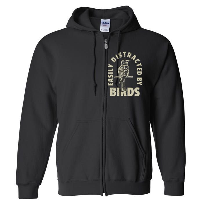 Easily Distracted By Birds Bird Cage Vintage Distress Full Zip Hoodie