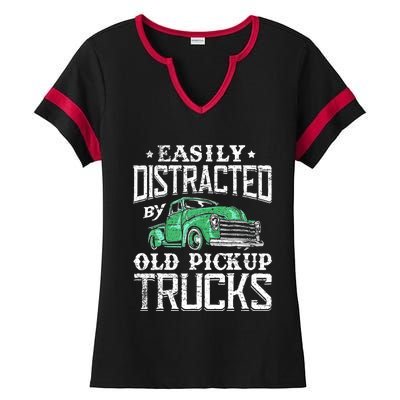 Easily Distracted By Old Pickup Trucks Cute Trucker Ladies Halftime Notch Neck Tee