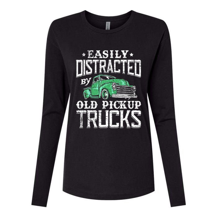 Easily Distracted By Old Pickup Trucks Cute Trucker Womens Cotton Relaxed Long Sleeve T-Shirt