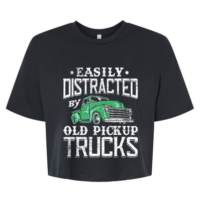 Easily Distracted By Old Pickup Trucks Cute Trucker Bella+Canvas Jersey Crop Tee