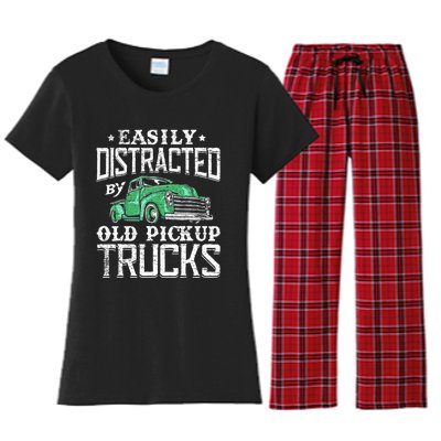 Easily Distracted By Old Pickup Trucks Cute Trucker Women's Flannel Pajama Set