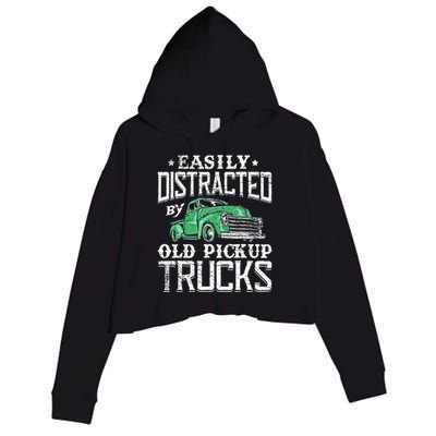 Easily Distracted By Old Pickup Trucks Cute Trucker Crop Fleece Hoodie