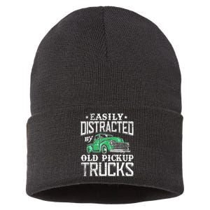 Easily Distracted By Old Pickup Trucks Cute Trucker Sustainable Knit Beanie