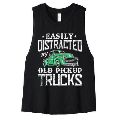 Easily Distracted By Old Pickup Trucks Cute Trucker Women's Racerback Cropped Tank