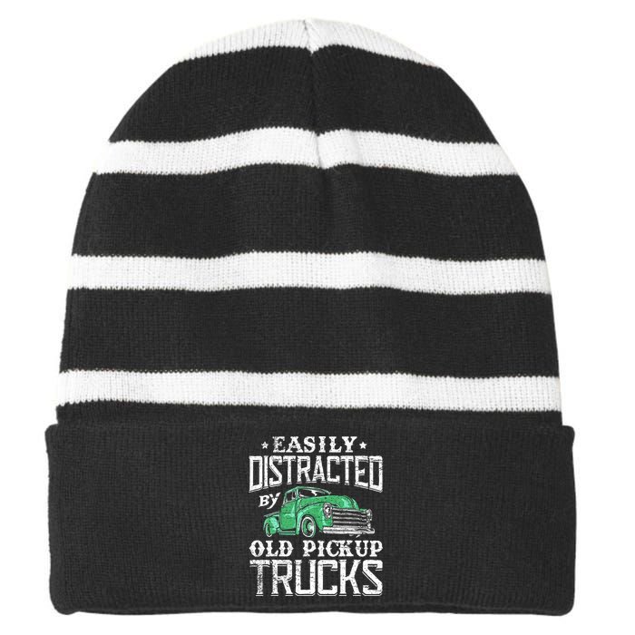 Easily Distracted By Old Pickup Trucks Cute Trucker Striped Beanie with Solid Band