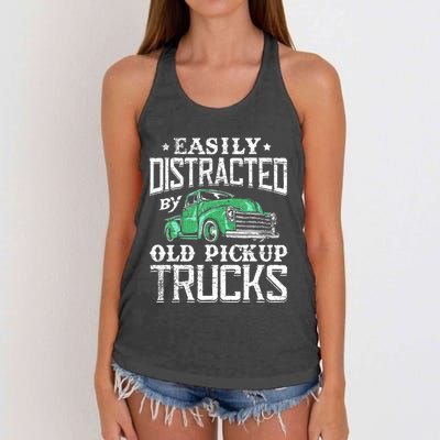 Easily Distracted By Old Pickup Trucks Cute Trucker Women's Knotted Racerback Tank