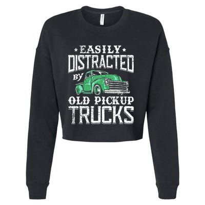 Easily Distracted By Old Pickup Trucks Cute Trucker Cropped Pullover Crew