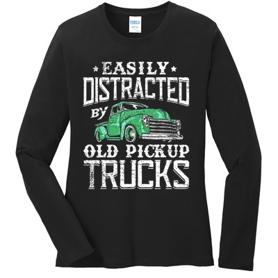 Easily Distracted By Old Pickup Trucks Cute Trucker Ladies Long Sleeve Shirt