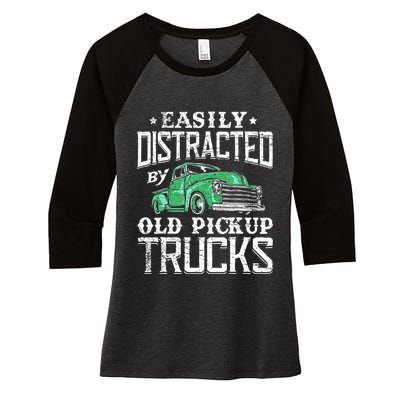 Easily Distracted By Old Pickup Trucks Cute Trucker Women's Tri-Blend 3/4-Sleeve Raglan Shirt